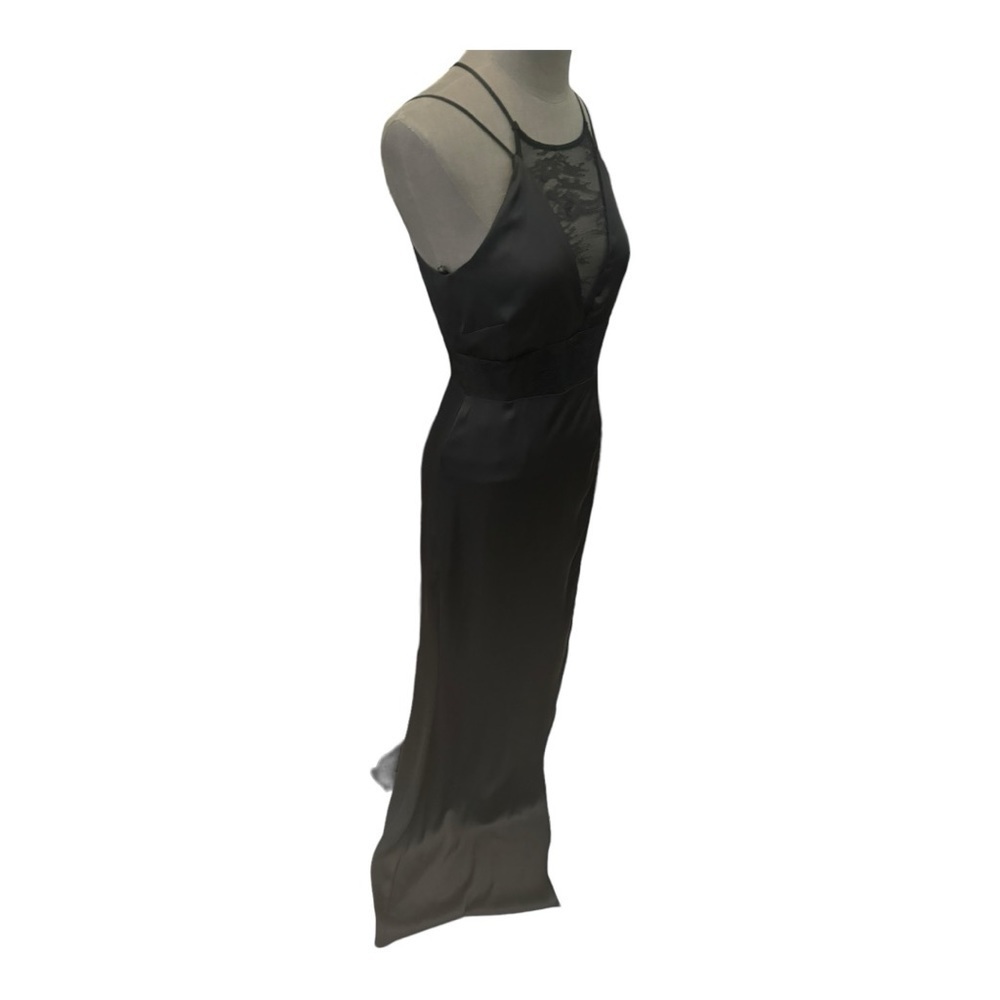 BCBGeneration Black Satin Lace Inset Maxi Dress Sz 4 Strappy Back Evening Formal - Picture 3 of 13